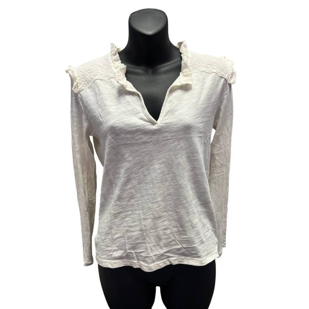NEW ELAN women's v neck ruffle tee in white